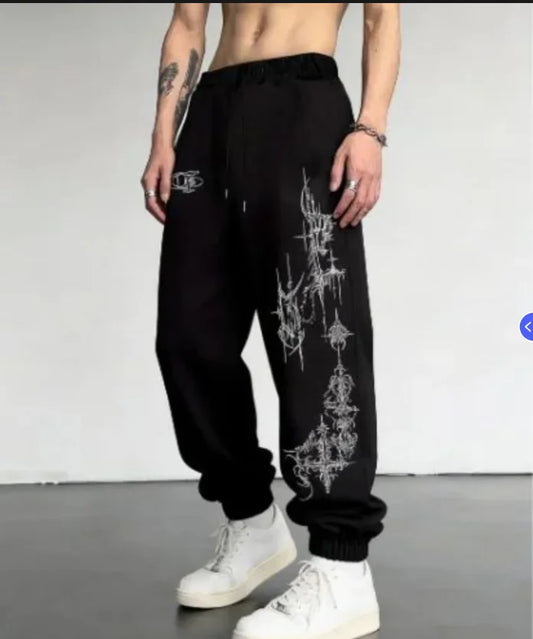 Men's Casual Sports Joggers | Spiked Cross Print | Drawstring Cuffed | S-3XL | Daily Wear