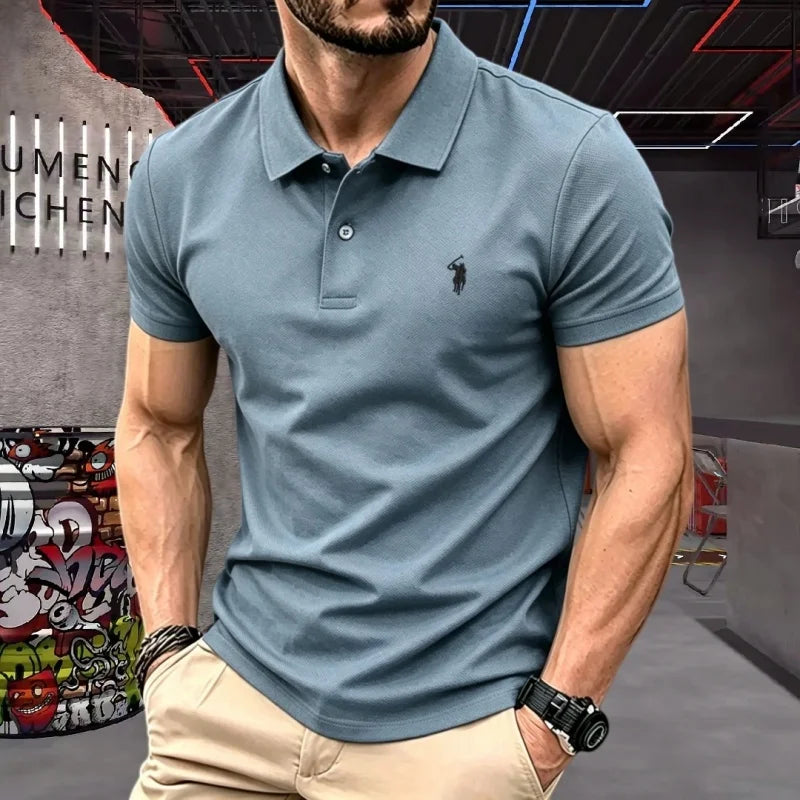 100% pure cotton high-end brand men's short sleeve polo shirt 2026 summer luxury fashion pony embroidery golf top casual T-shirt