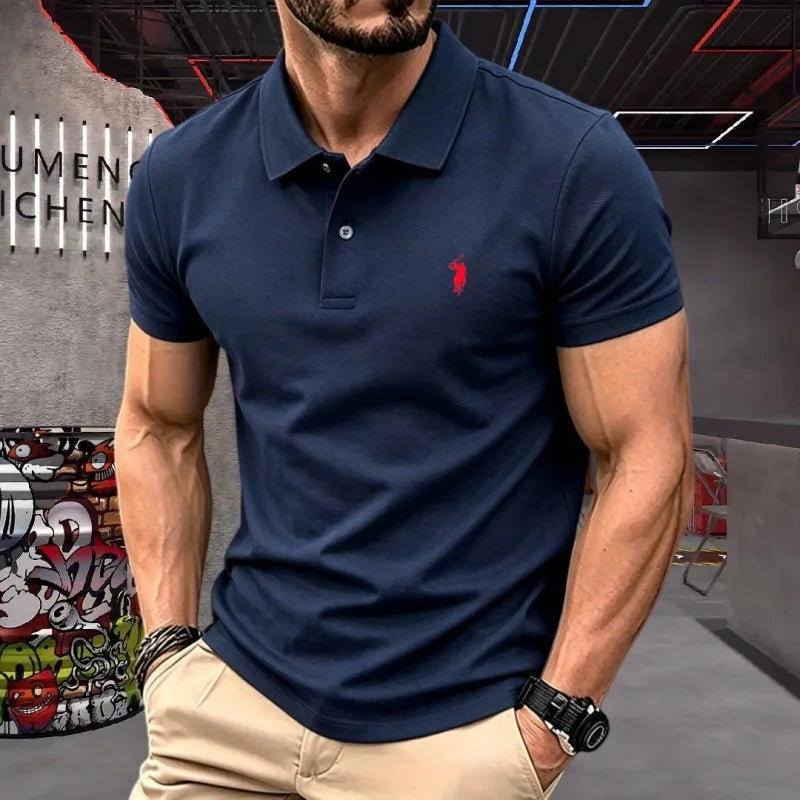 100% pure cotton high-end brand men's short sleeve polo shirt 2026 summer luxury fashion pony embroidery golf top casual T-shirt