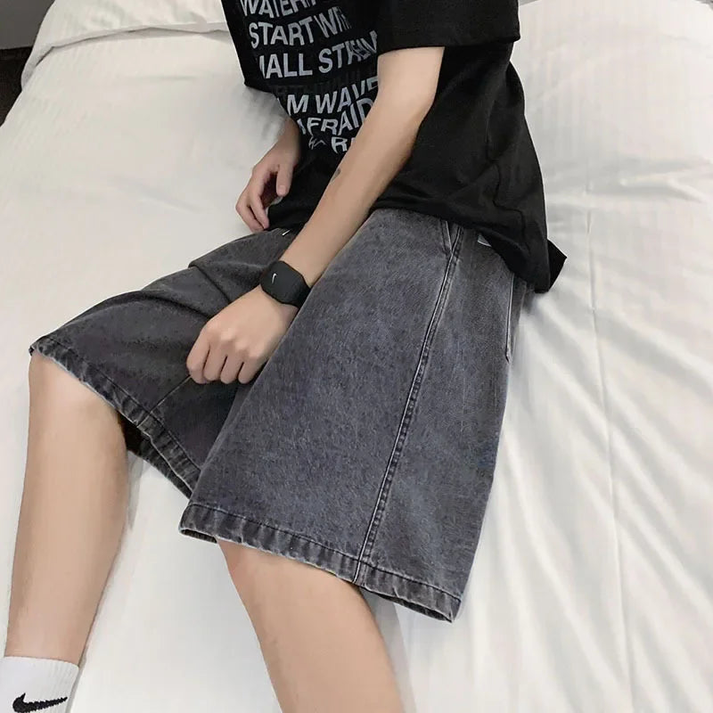 New Summer Shorts Jeans Men Denim Pants Stretch Dark Blue Fashion Design Men's Jeans Slim Straight Male Short Jeans Hombre