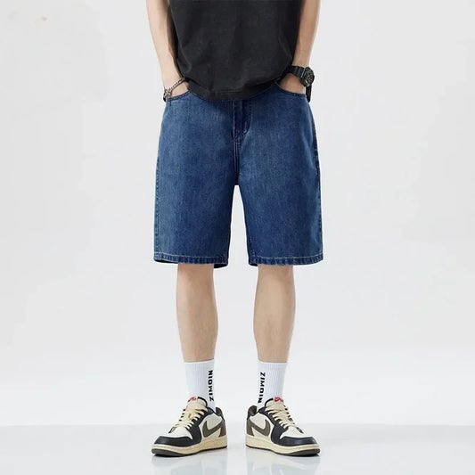 New Summer Shorts Jeans Men Denim Pants Stretch Dark Blue Fashion Design Men's Jeans Slim Straight Male Short Jeans Hombre