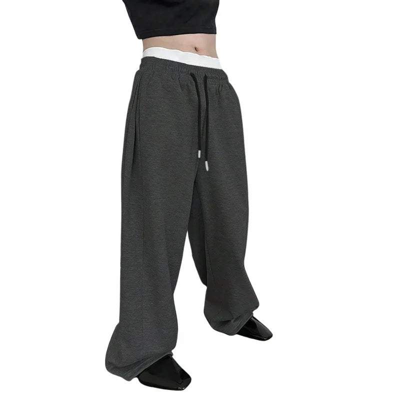 Men's Solid Color Sanitary Winter Pants 2025 Drawstring Waist Straight Wide Leg Loose Fit with Pockets Versatile Sports Trousers