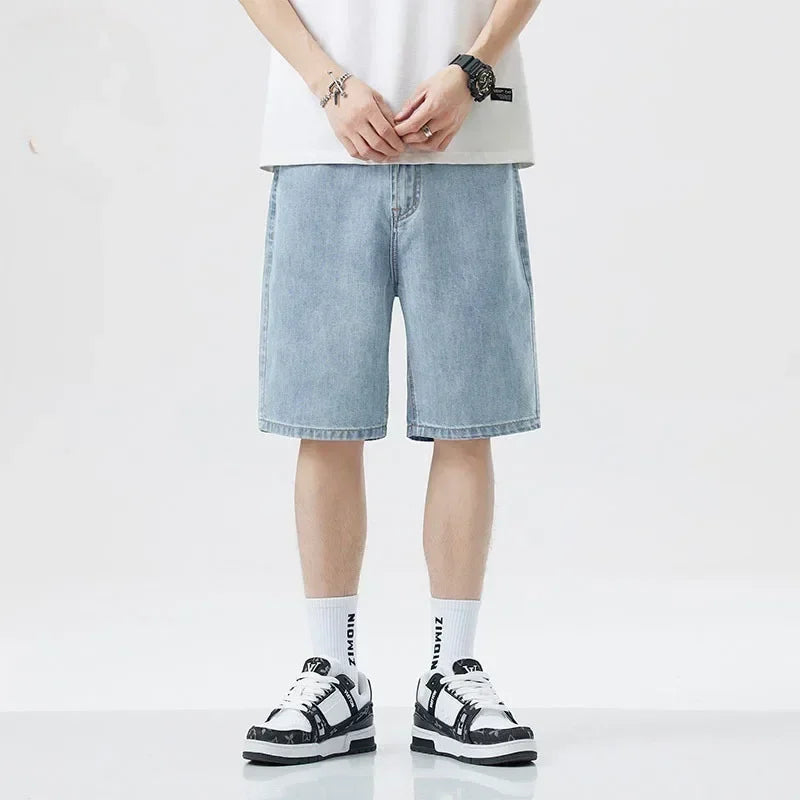 New Summer Shorts Jeans Men Denim Pants Stretch Dark Blue Fashion Design Men's Jeans Slim Straight Male Short Jeans Hombre