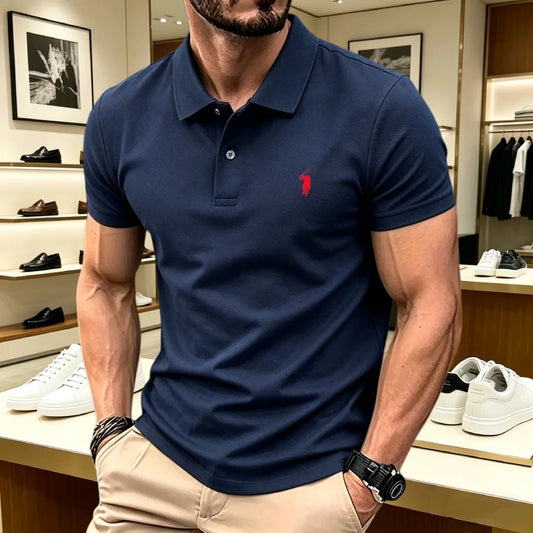 100% pure cotton high-end brand men's short sleeve polo shirt 2026 summer luxury fashion pony embroidery golf top casual T-shirt