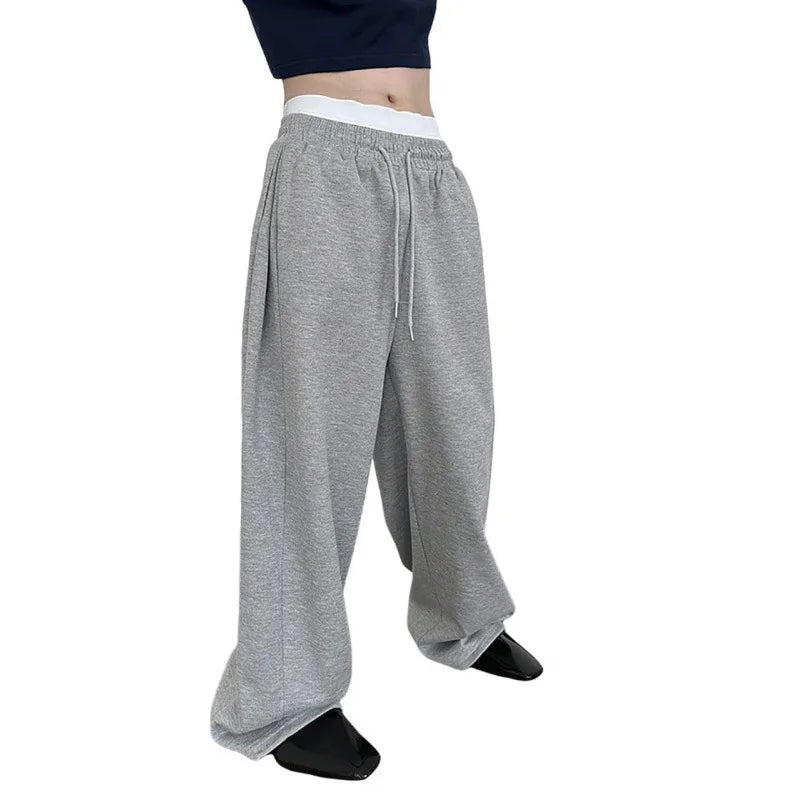 Men's Solid Color Sanitary Winter Pants 2025 Drawstring Waist Straight Wide Leg Loose Fit with Pockets Versatile Sports Trousers
