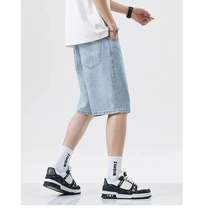 2025 New Summer Shorts Jeans Men Denim Pants Stretch Dark Blue Fashion Design Men's Jeans Slim Straight Male Short Jeans Hombre