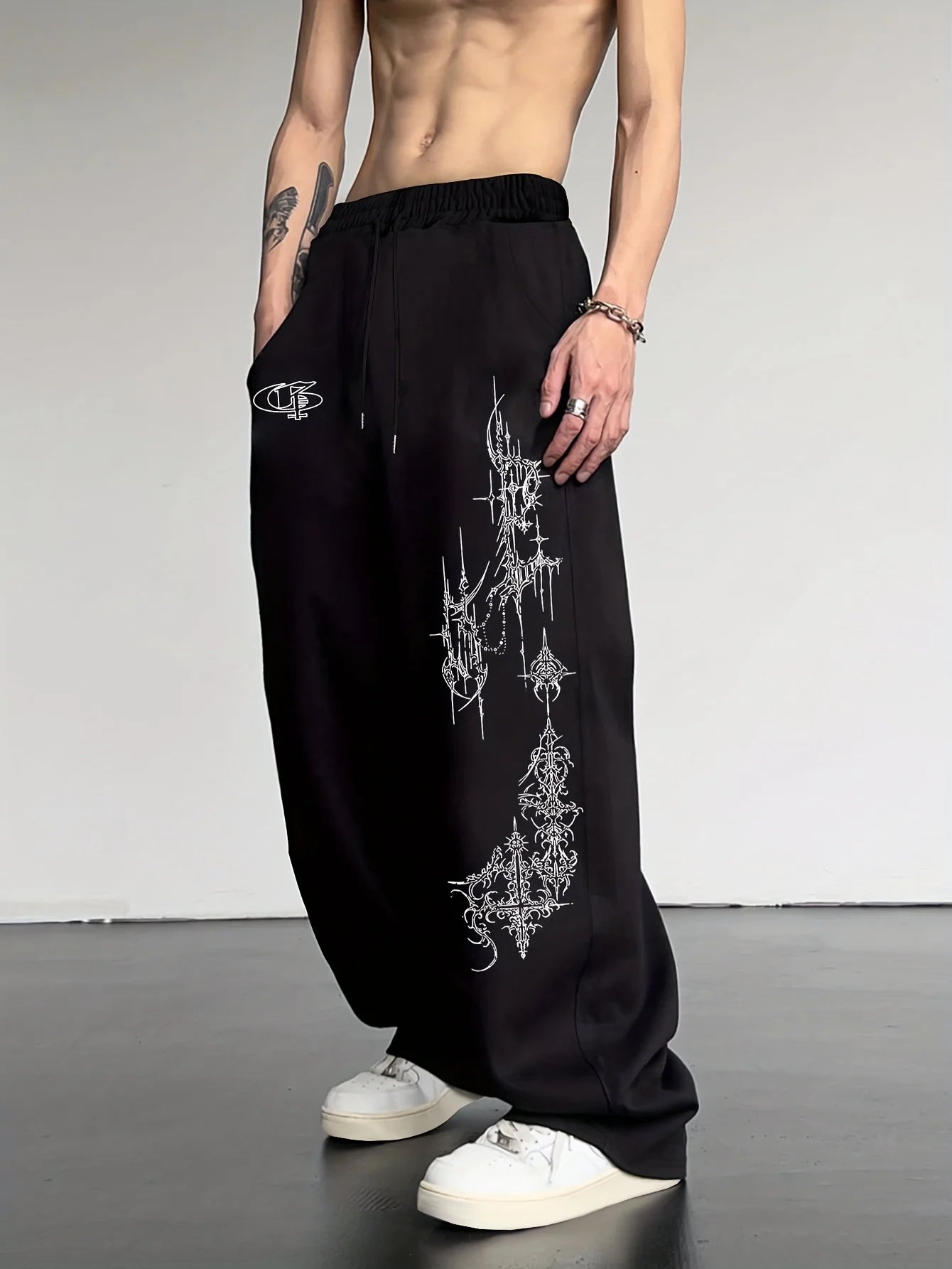 Men's Casual Sports Joggers | Spiked Cross Print | Drawstring Cuffed | S-3XL | Daily Wear