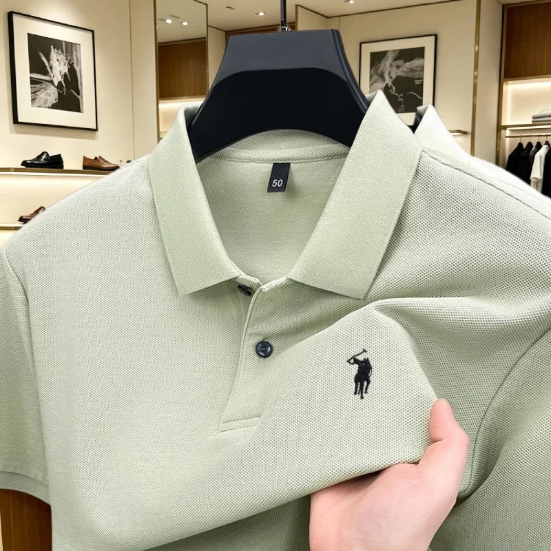 100% pure cotton high-end brand men's short sleeve polo shirt 2026 summer luxury fashion pony embroidery golf top casual T-shirt