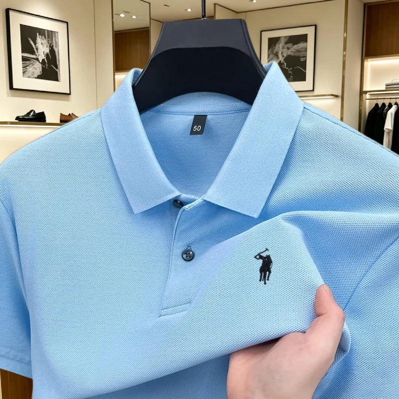 100% pure cotton high-end brand men's short sleeve polo shirt 2026 summer luxury fashion pony embroidery golf top casual T-shirt