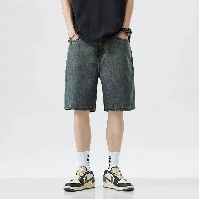 New Summer Shorts Jeans Men Denim Pants Stretch Dark Blue Fashion Design Men's Jeans Slim Straight Male Short Jeans Hombre