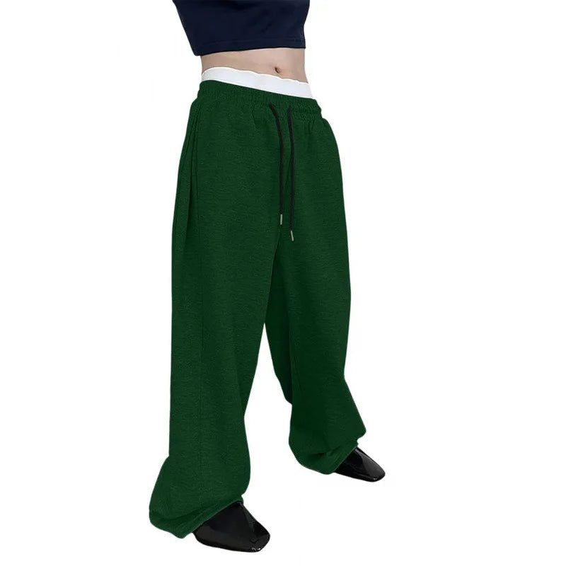 Men's Solid Color Sanitary Winter Pants 2025 Drawstring Waist Straight Wide Leg Loose Fit with Pockets Versatile Sports Trousers