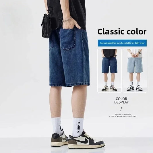 New Summer Shorts Jeans Men Denim Pants Stretch Dark Blue Fashion Design Men's Jeans Slim Straight Male Short Jeans Hombre